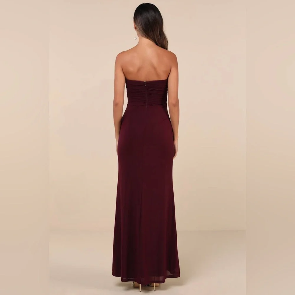 Lulu’s Epitome of Allure Purple Mesh Strapless Ruched Tulip Maxi Dress Small - Picture 2 of 7